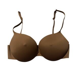 REORIA Bra Nipple Brown Seamless Padded T-Shirt Bra 34D Adjustable Straps Hook